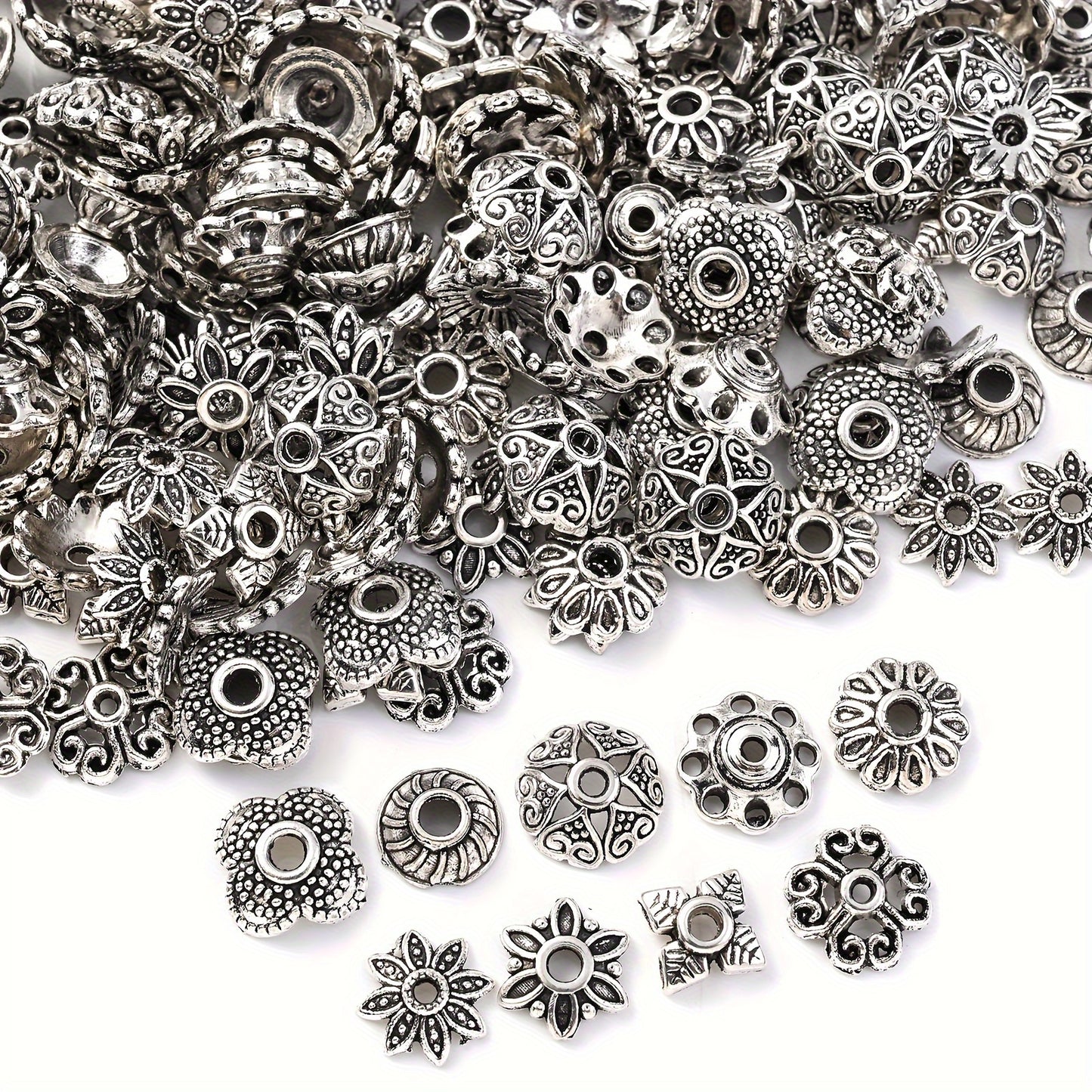 Mix Torus Flower End Caps Beads For Jewelry Making DIY