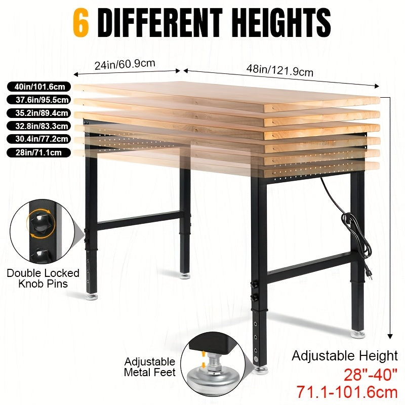 48-60in Heavy Duty Adjustable Workbench With Pegboard 2000lbs Capacity