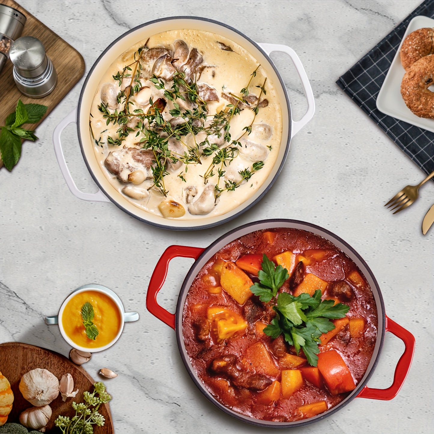 Six Qt Enameled Cast Iron Dutch Oven With Lid Dual Handles