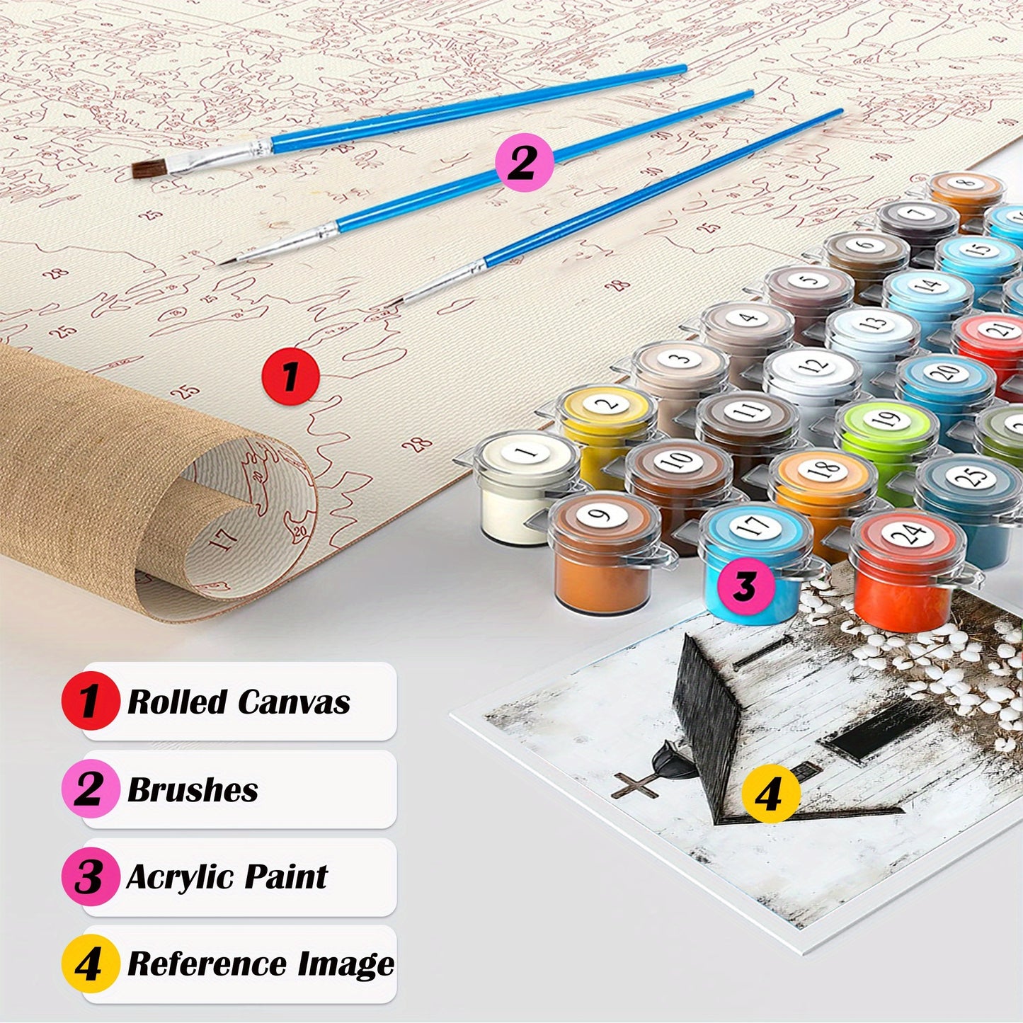 Paint By Numbers Kit Adults Rustic White Church Blossoms