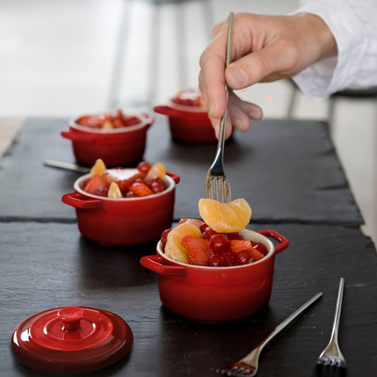 Mini Cocotte 12oz Ceramic Casserole Set Of 4 Red Oven Safe