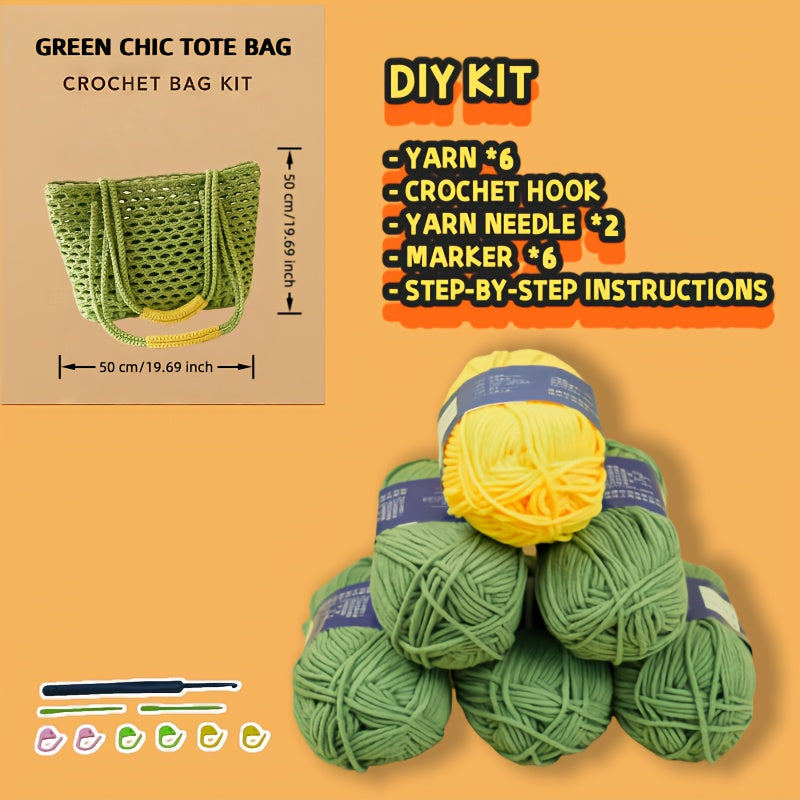 Green Chic Crochet Tote Bag Kit For Beginners DIY Gift