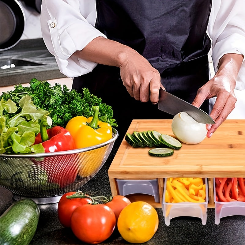 Bamboo Cutting Board Set With 4 Storage Containers Durable
