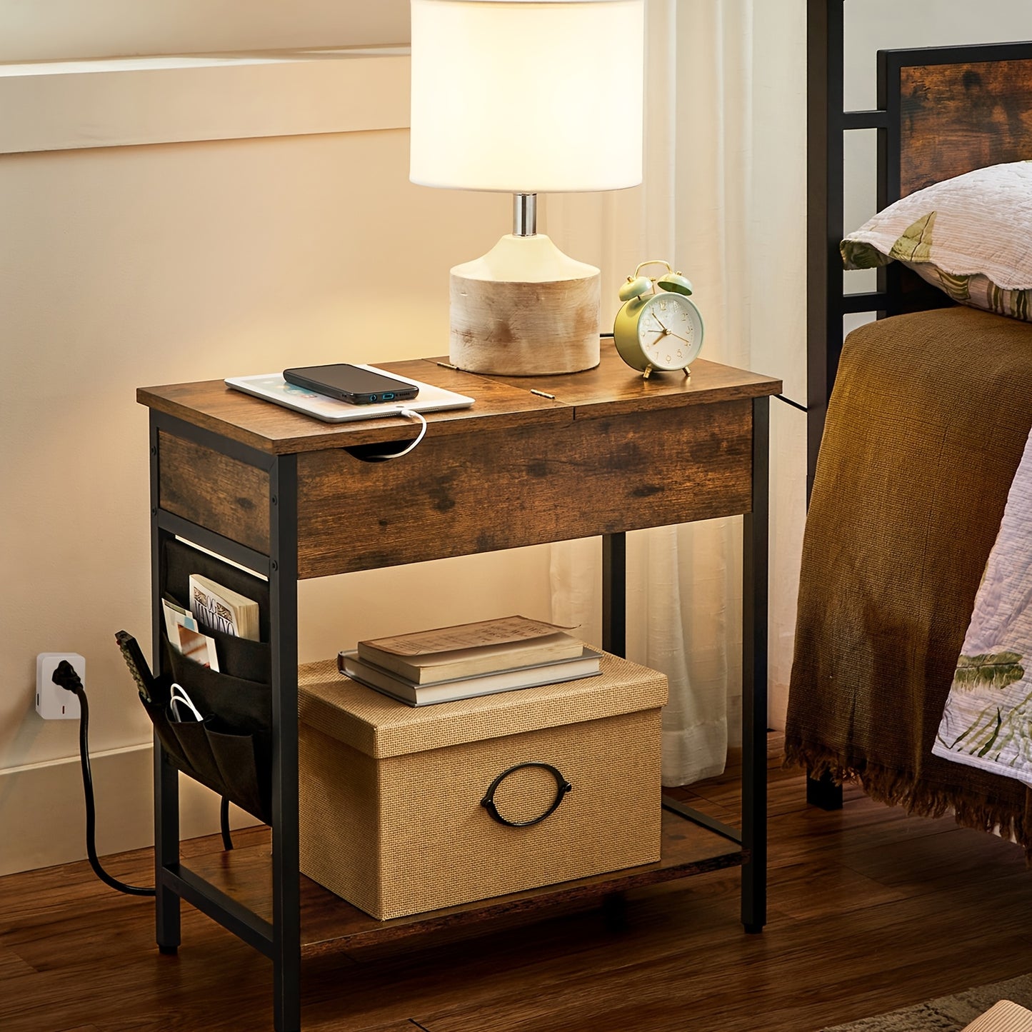 VASAGLE End Table With Storage And Charging Station For Living Room And Bedroom, Compact Side Table With Drawer