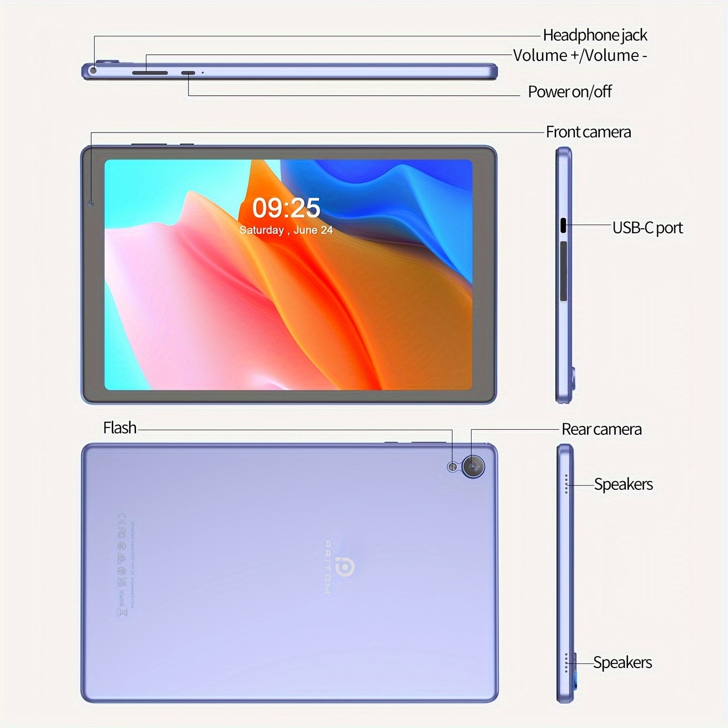 Pritom 10 Inch Android Tablet Quad Core 4GB RAM 32GB ROM
