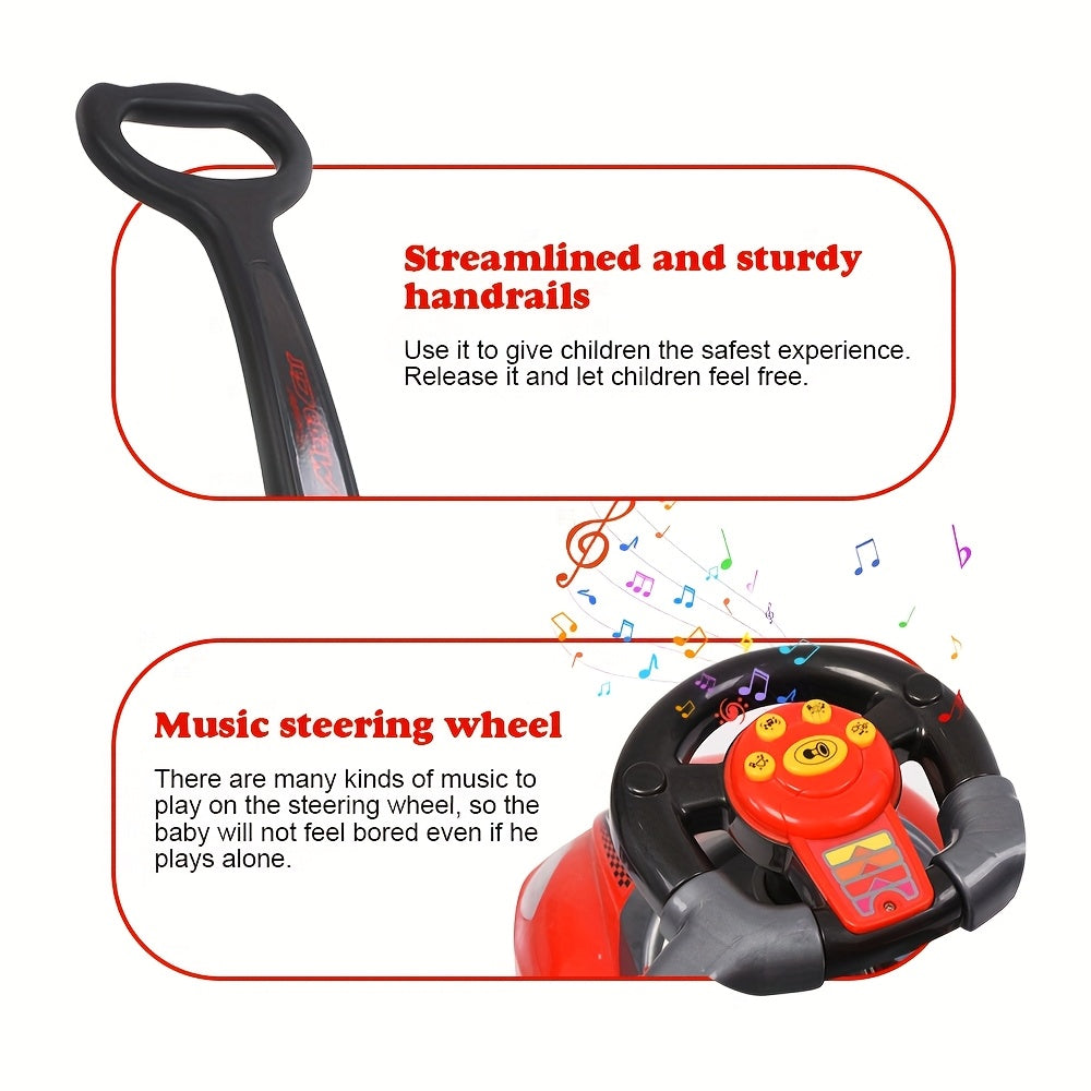 Pink 3-in-1 Push Ride Walker Car for Toddlers with Music