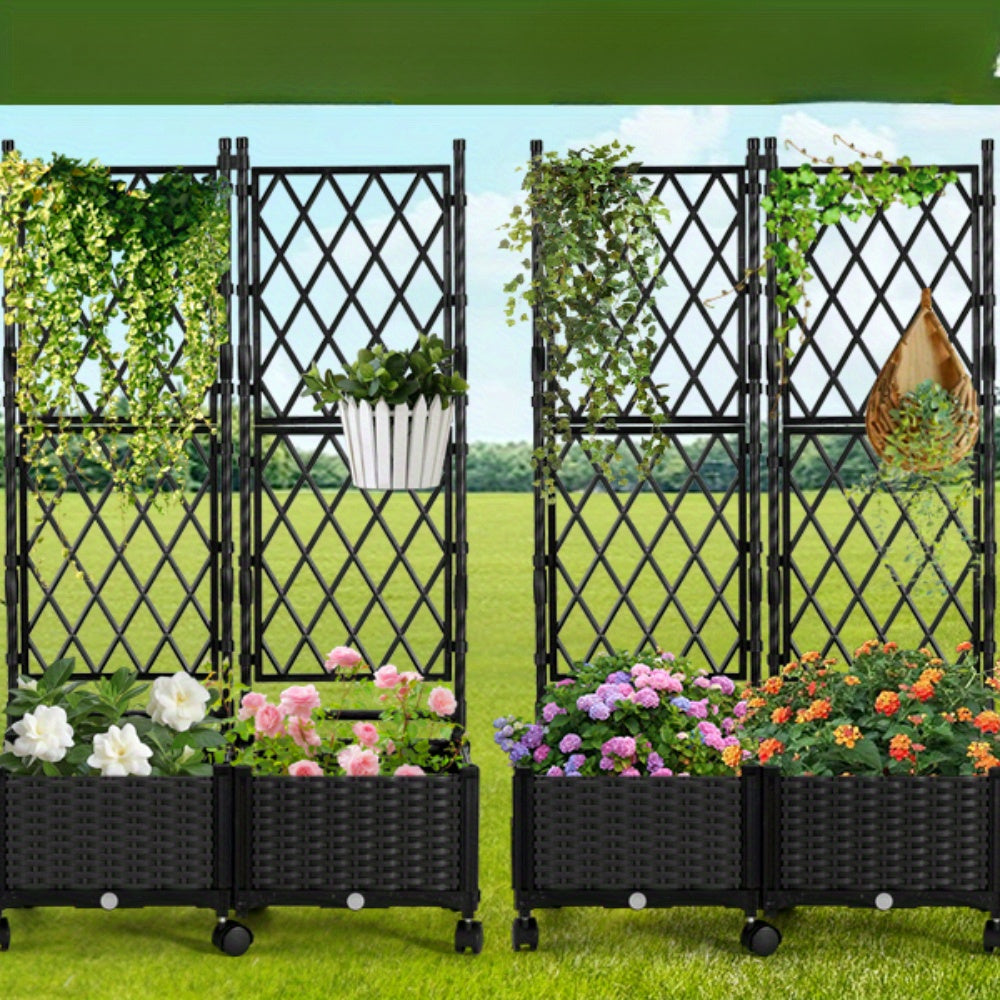 Garden Trellis And Raised Planter Box For Patio Black