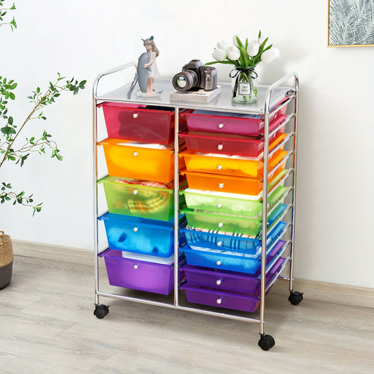 Costway 15-Drawer Rolling Storage Cart for Office and School