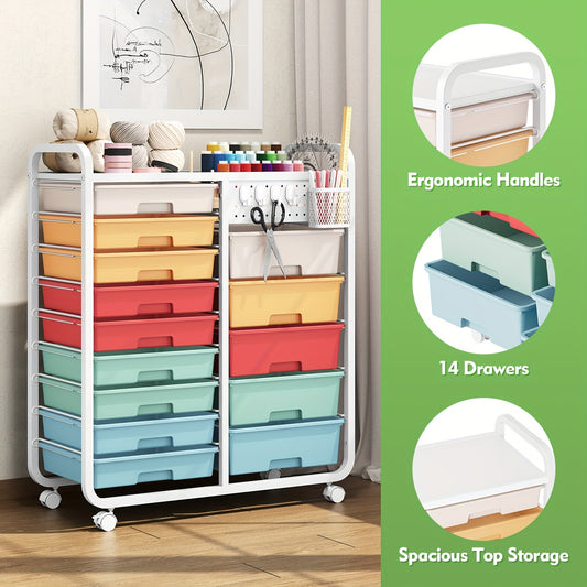 TOOLF Durable 14-Drawer Rolling Metal Storage Cart