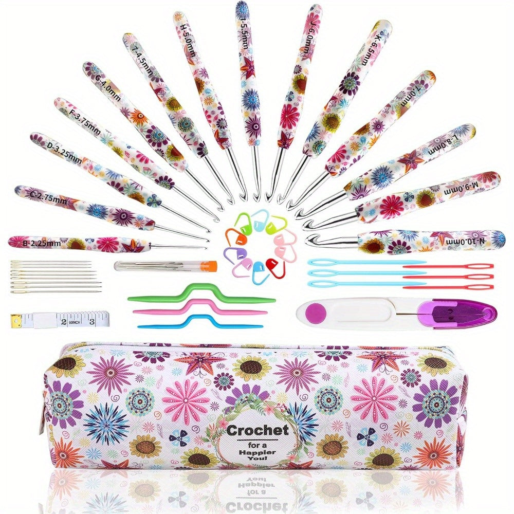 14Pcs Crochet Hook Set Storage Bag with Ergonomic Handles