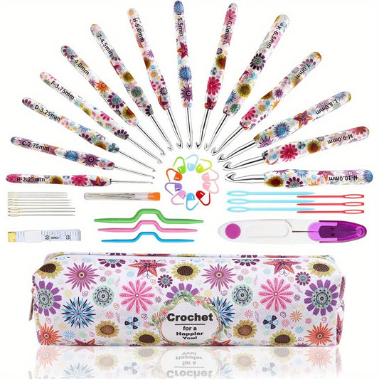 14Pcs Crochet Hook Set Storage Bag with Ergonomic Handles