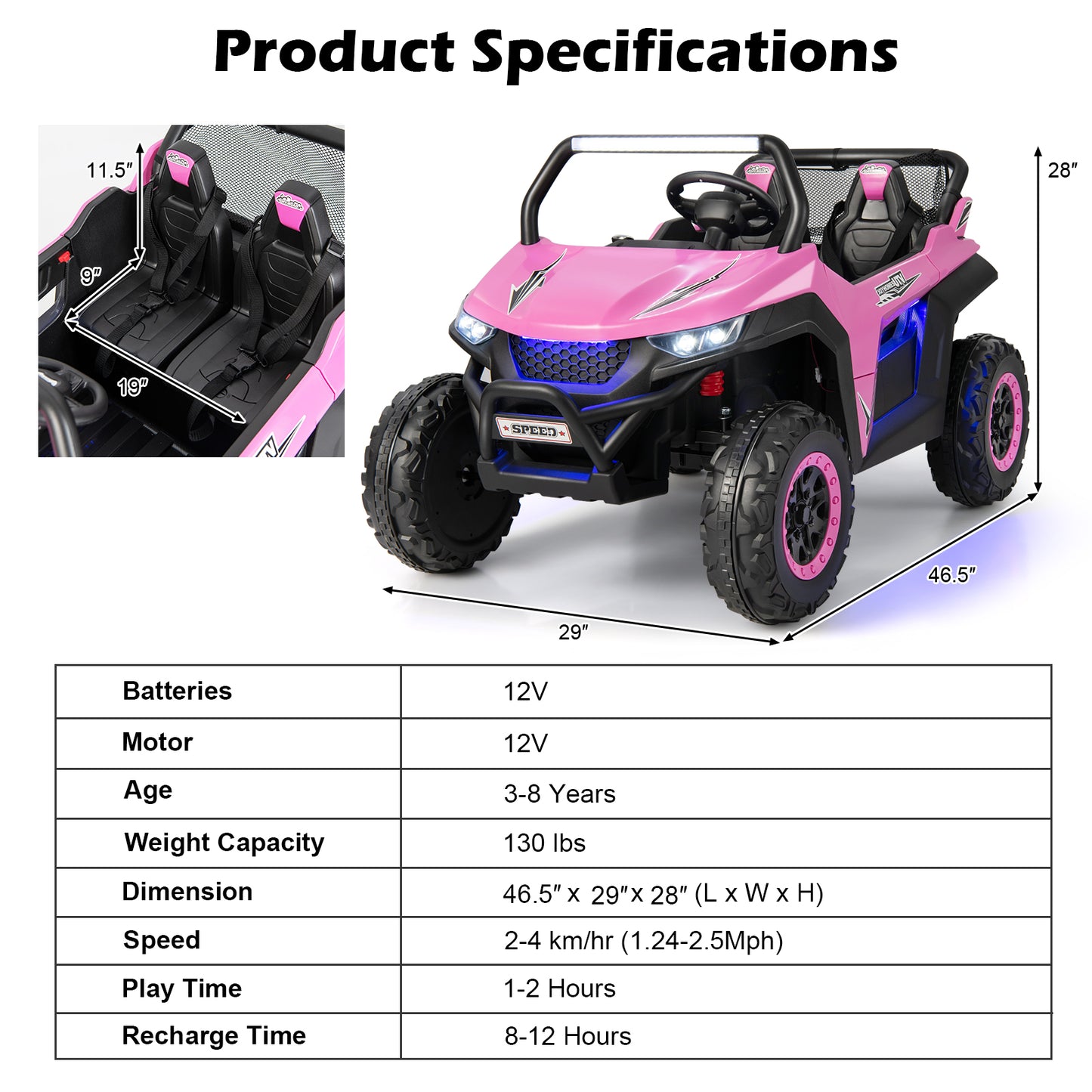 COSTWAY 12V Kids Electric UTV Ride On With Remote And Lights