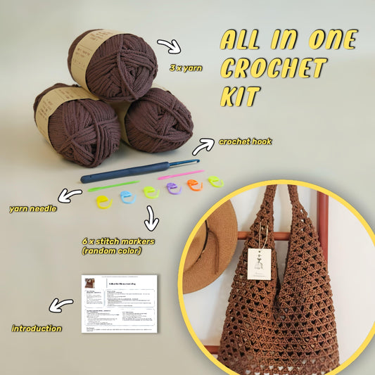 Beginner Crochet Kit for Mesh Shoulder Bag Brown Yarn Set