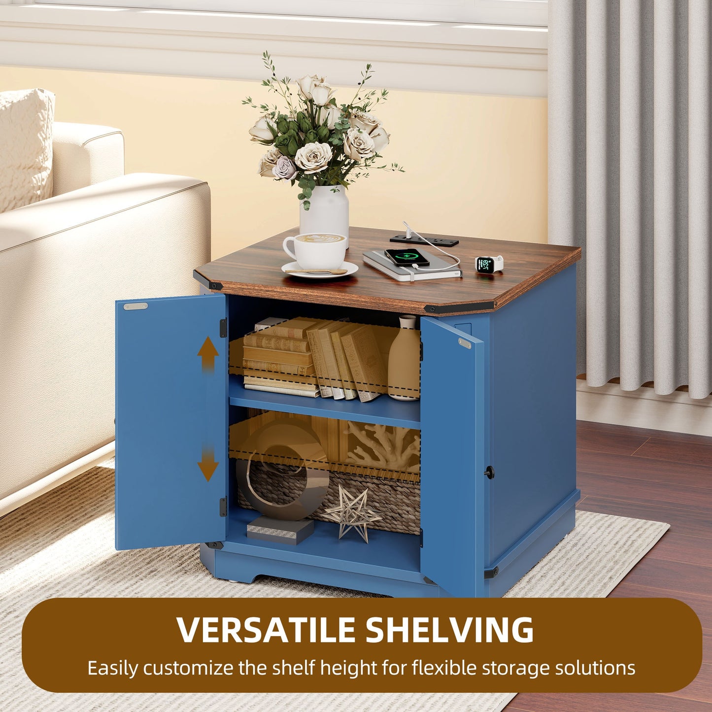 YINTATECH 23.6-Inch Modern Blue Craft Cabinet With Outlets