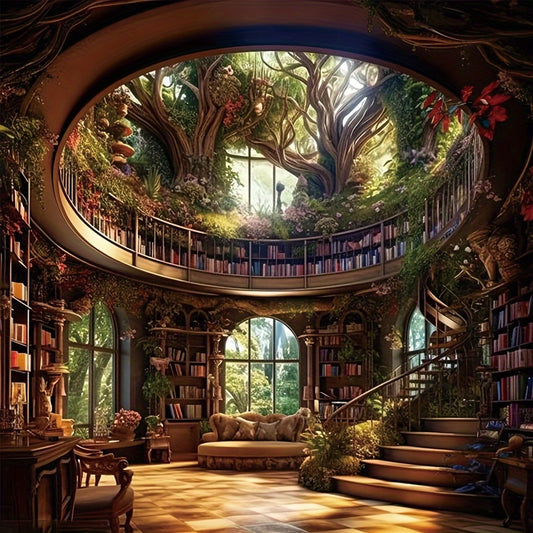 Enchanted Forest Library Diamond Painting Kit Round Canvas