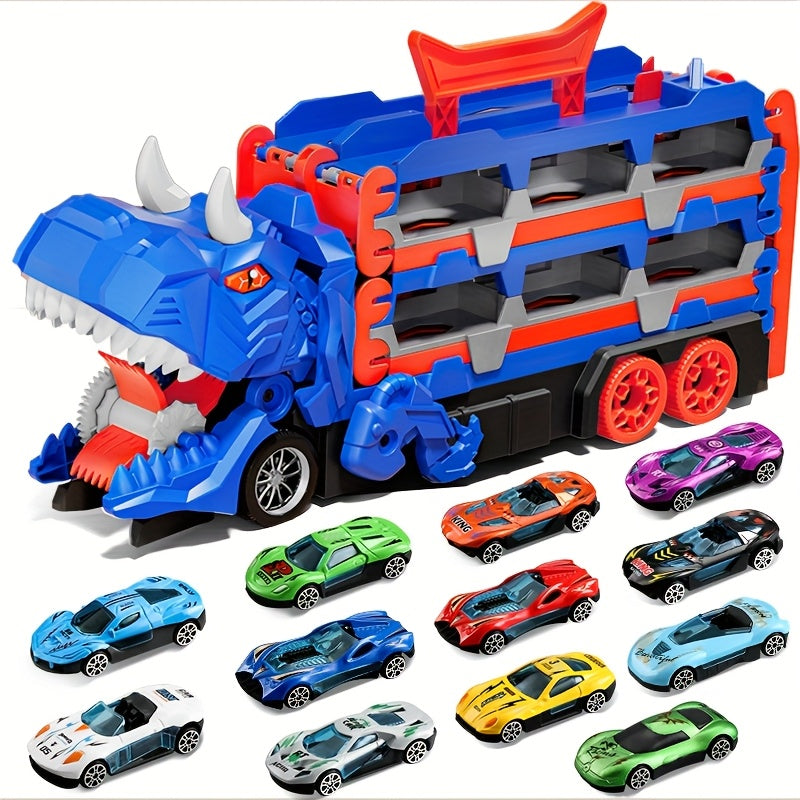 12 Cars Dino Truck Race Track Set For Toddlers 3-6