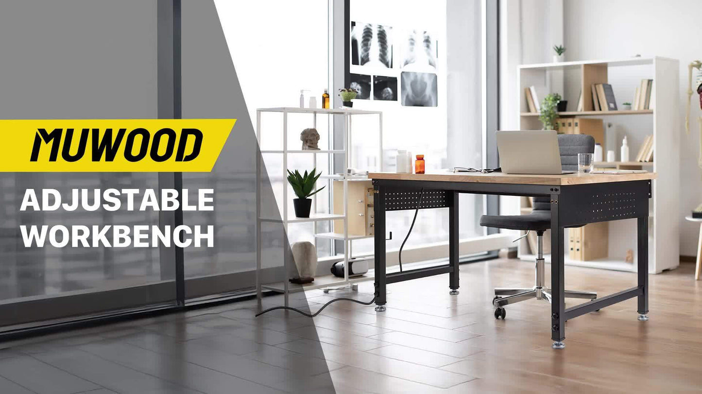 48-60in Heavy Duty Adjustable Workbench With Pegboard 2000lbs Capacity