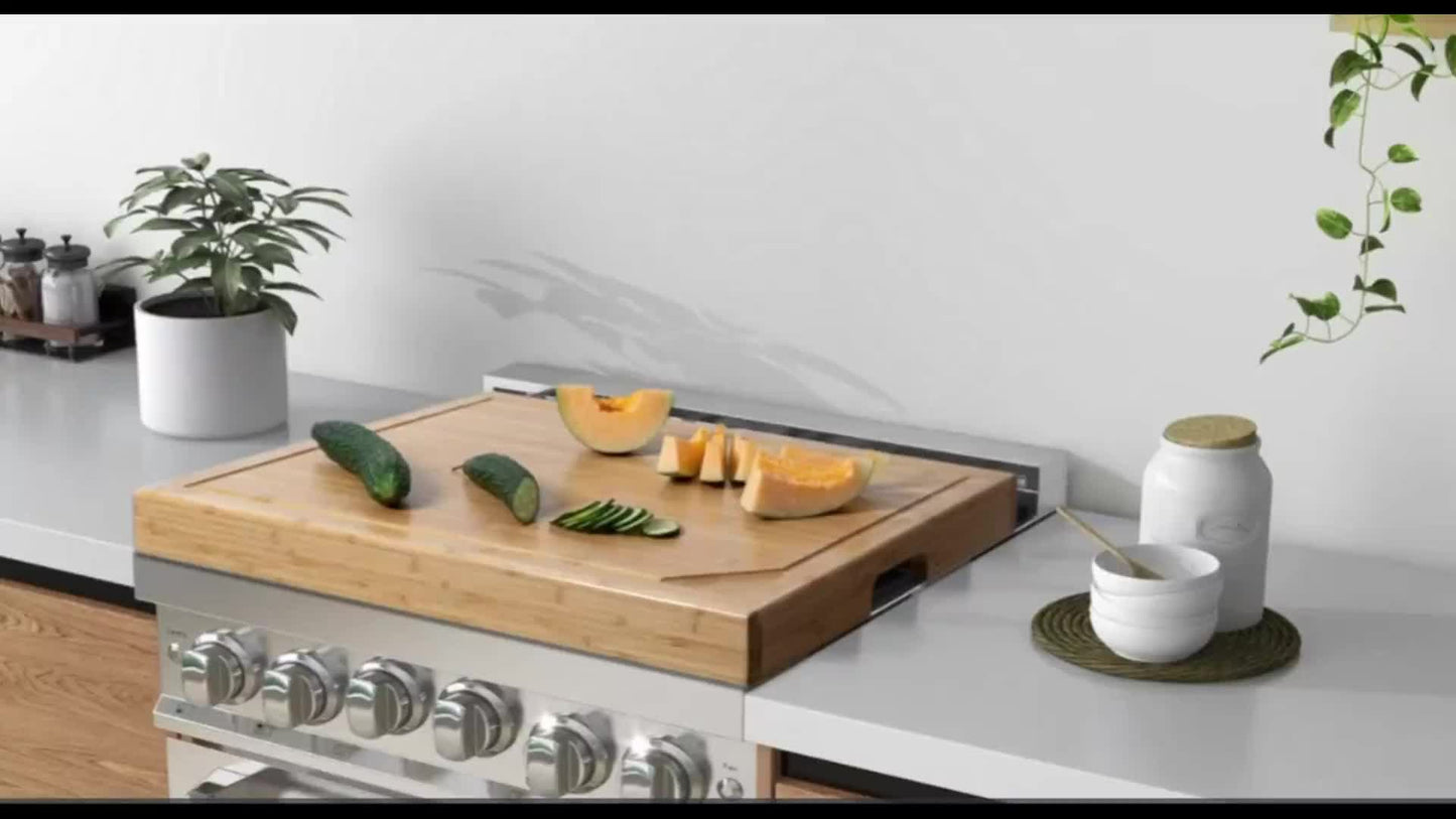Bamboo Stove Top Cover Noodle Board With Handles RV Kitchen