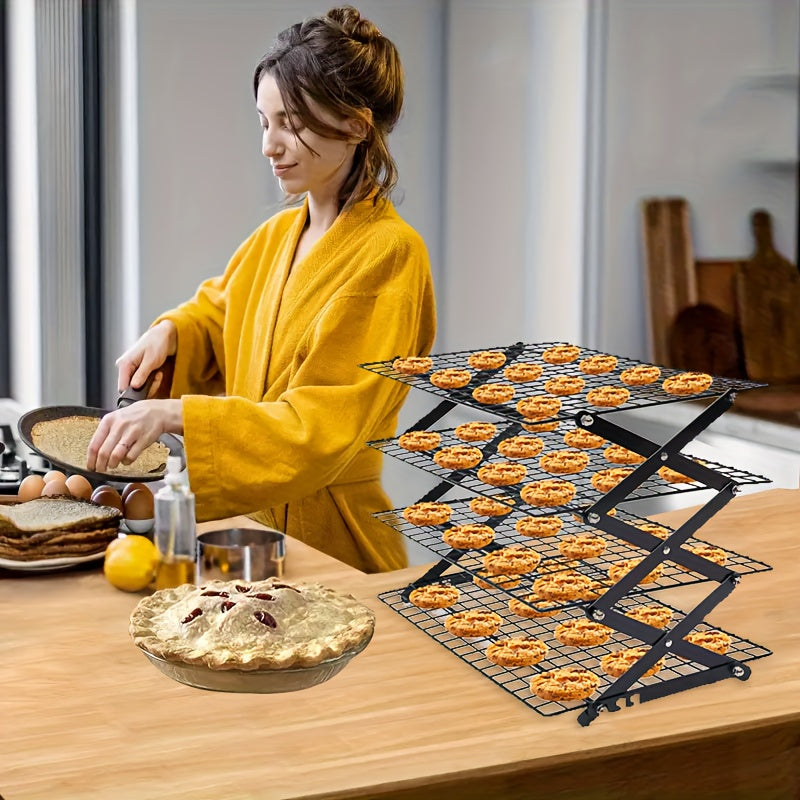 Foldable Four Layer Cooling Rack Set With Silicone Spatula
