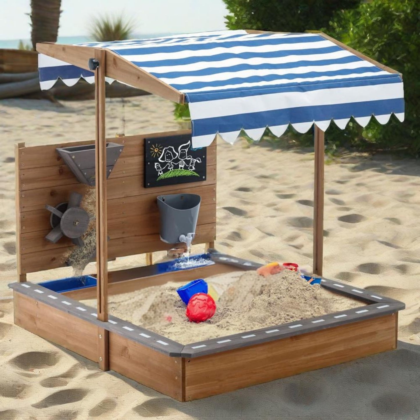 49 Inch Sandbox With Canopy And Playhouse Outdoor Kit