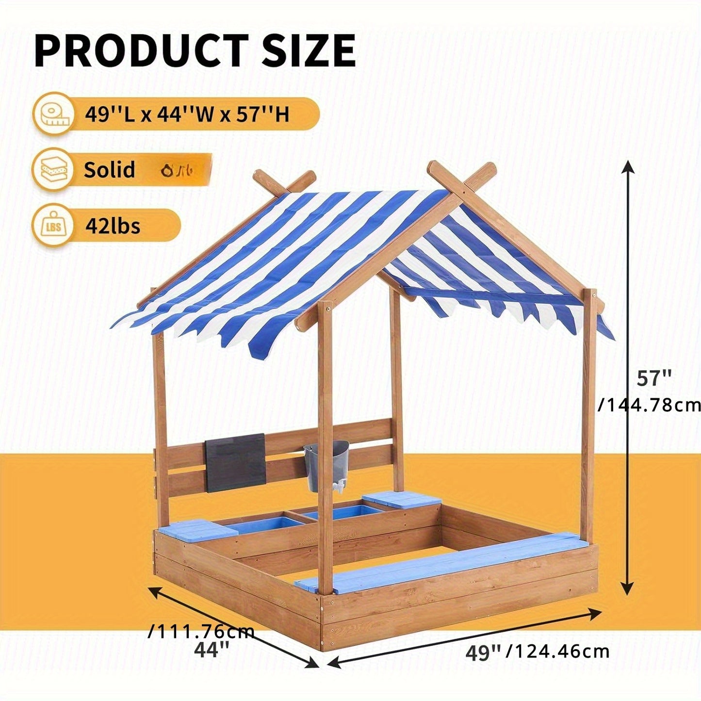 49 Inch Sandbox With Canopy And Playhouse Outdoor Kit