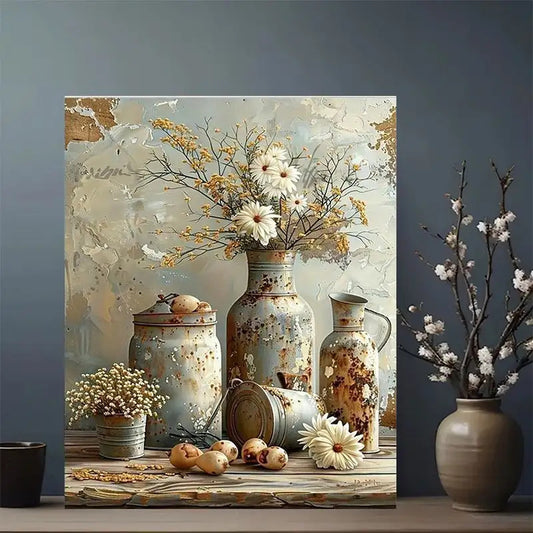 Adult Paint By Number Kit Rustic Floral Canvas Set Deluxe