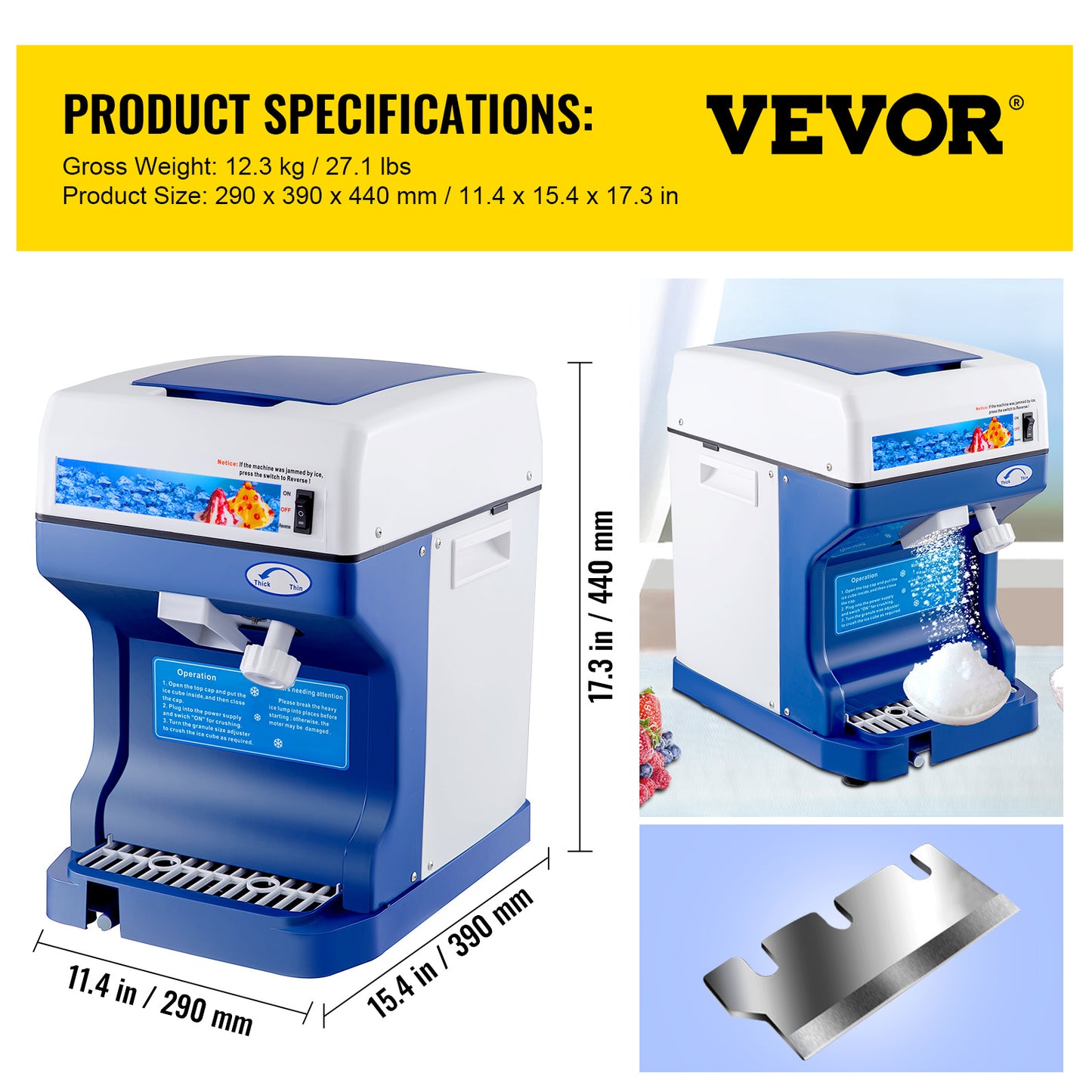 VEVOR 110V Ice Shaving Machine 250W Snow Cone Maker