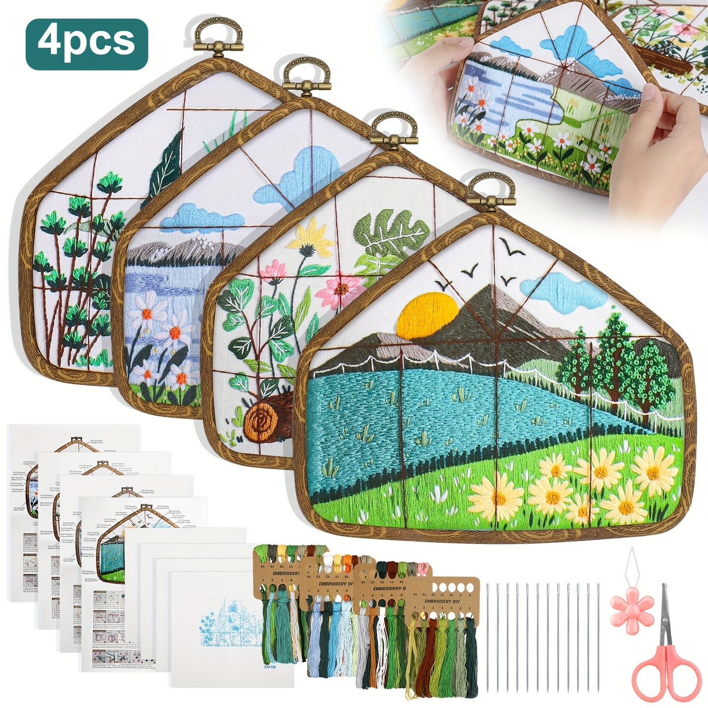 Beginner DIY Embroidery Kit Landscape Window View With Hoop
