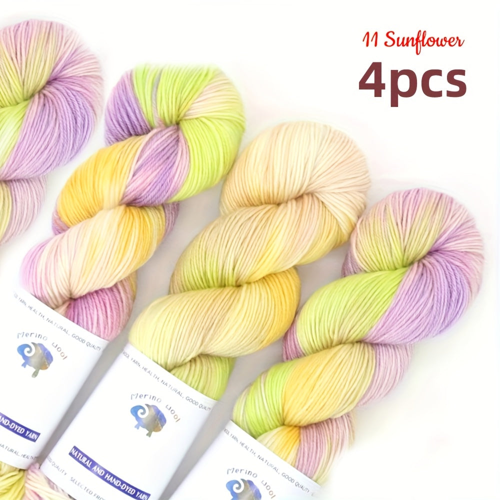 Hand Dyed Yarn Set Four Skeins For Knitting Scarves Hats