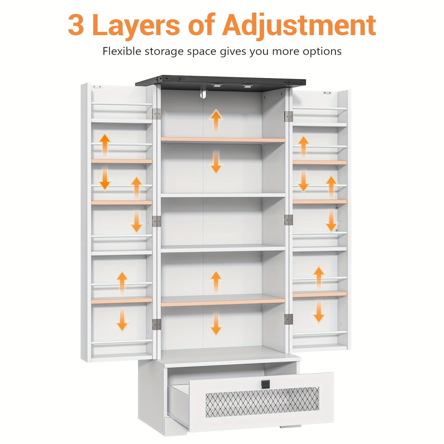 55 Inch Wooden Pantry Cabinet With Shelves And Drawer