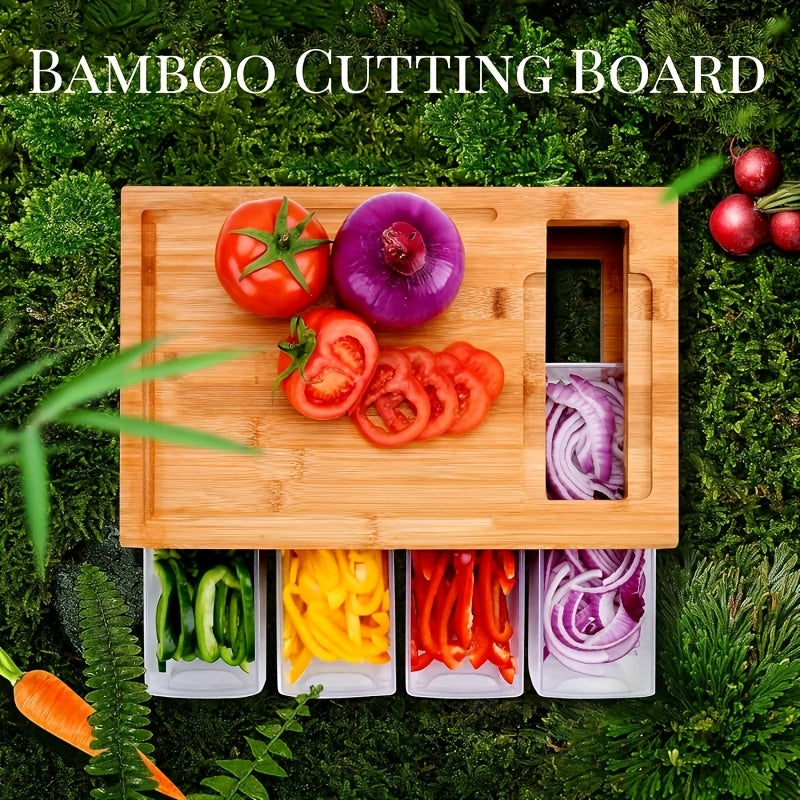 Bamboo Cutting Board Set With 4 Storage Containers Durable