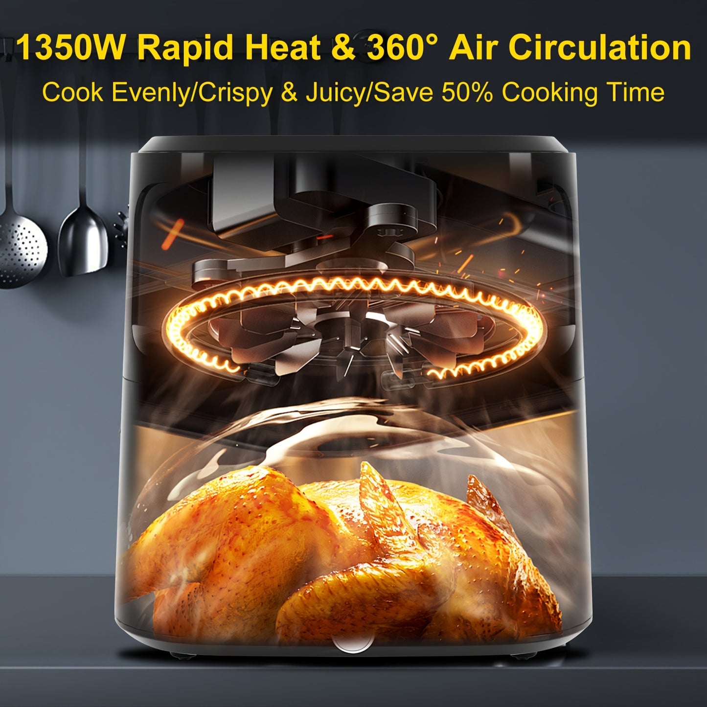 Eight Point Five Quart Air Fryer With Smart Programs LCD