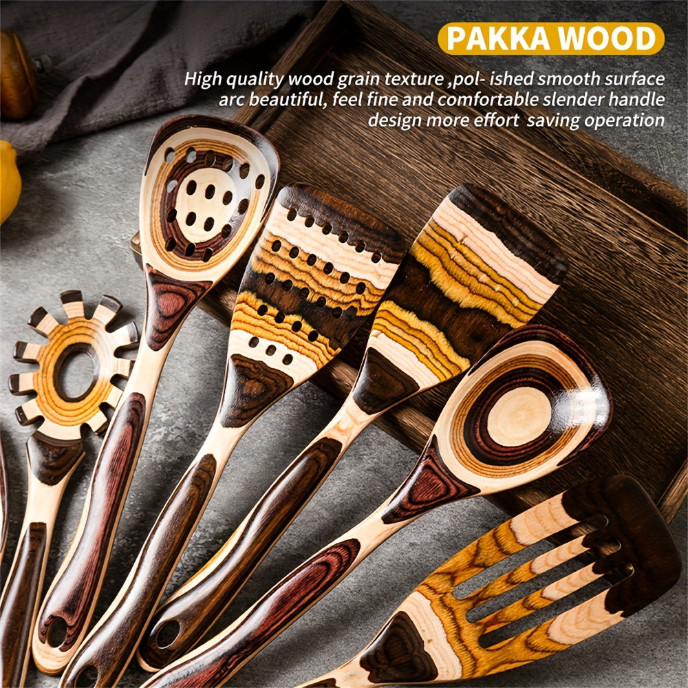 Pakkawood Spurtle Set 7Pcs Kitchen Utensils With Spoon Rest