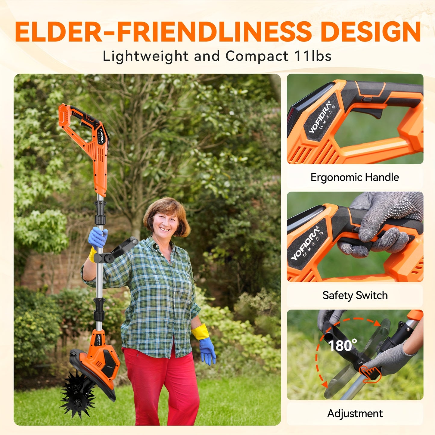 Cordless Garden Tiller With 2 Batteries 360 RPM Lightweight
