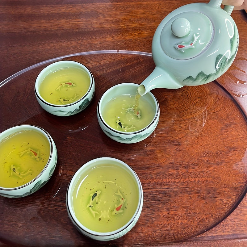 Hand Painted Modern Ceramic Carp Tea Set 5 Piece For Home