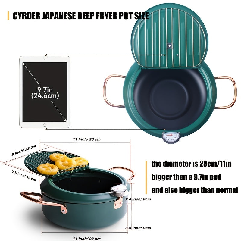 Green 4.3L Tempura Fryer Pot 11Inch Thermometer Nonstick