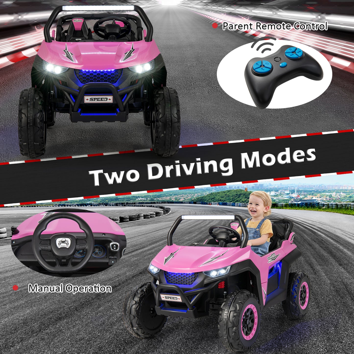 COSTWAY 12V Kids Electric UTV Ride On With Remote And Lights