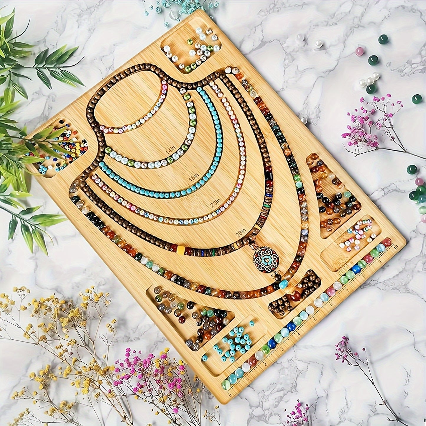 Natural Bamboo Jewelry Board Bead Organizer Tray DIY