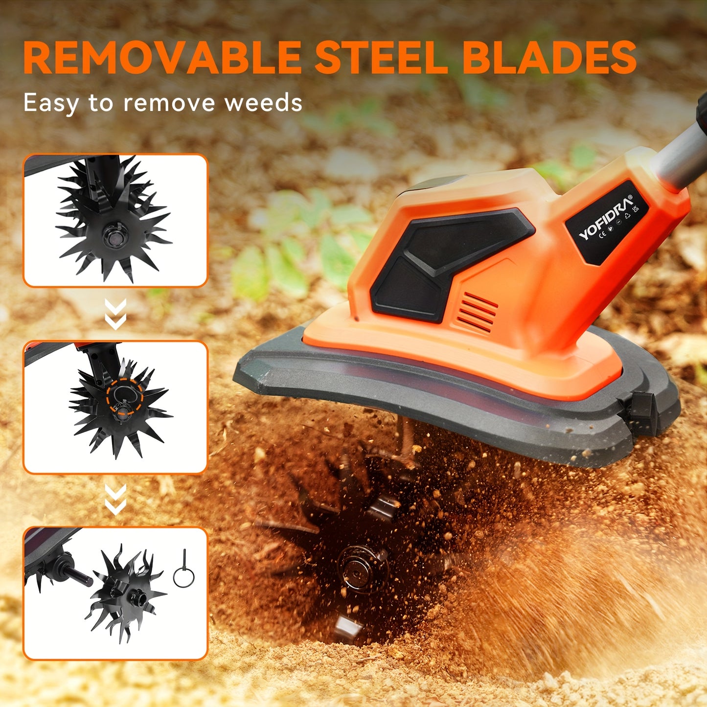 Cordless Garden Tiller With 2 Batteries 360 RPM Lightweight