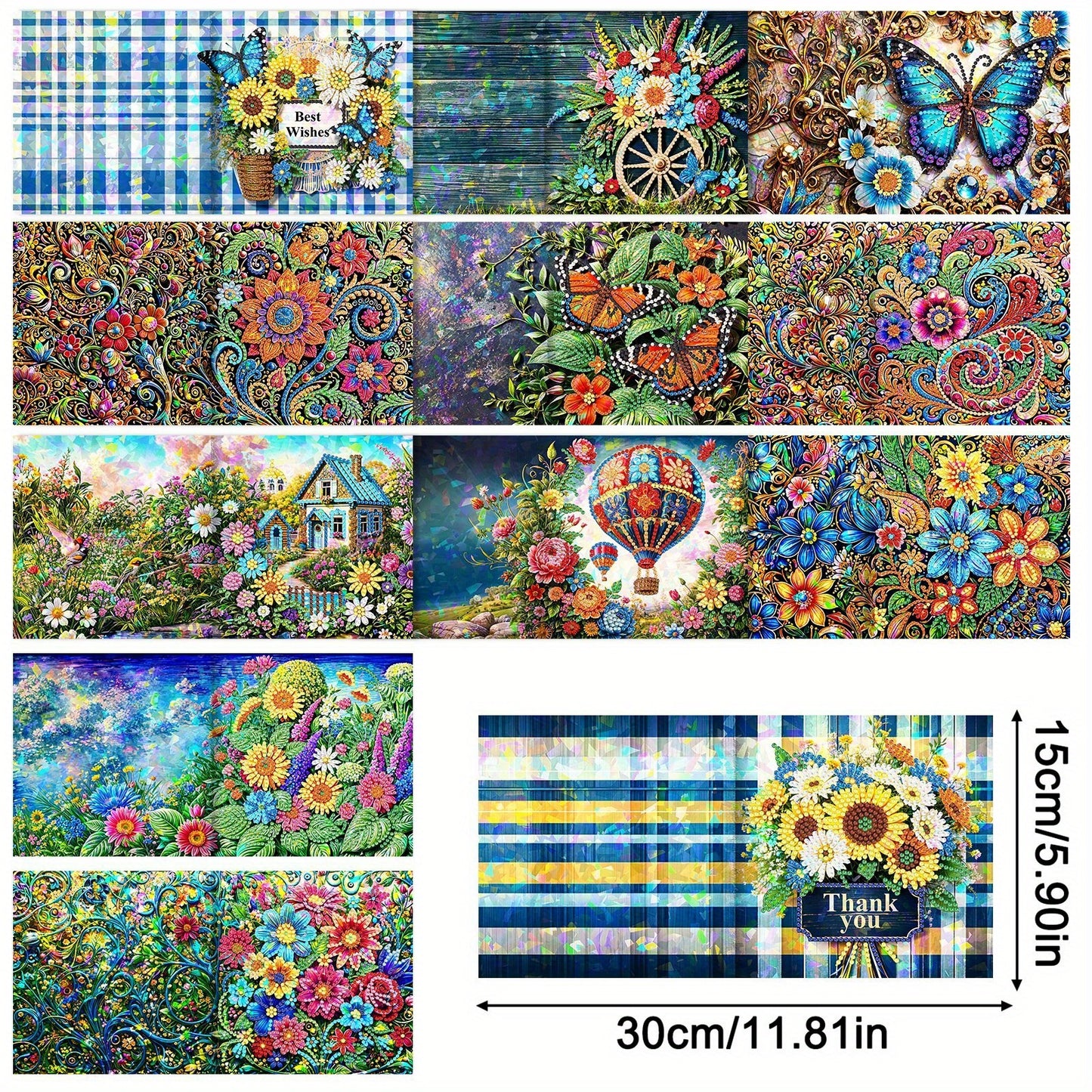 12Pcs DIY Diamond Art Greeting Card Set Floral Bloom
