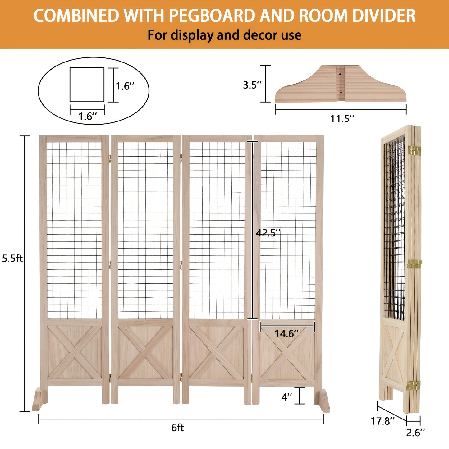Matladin White 4-Panel Folding Gridwall Room Divider