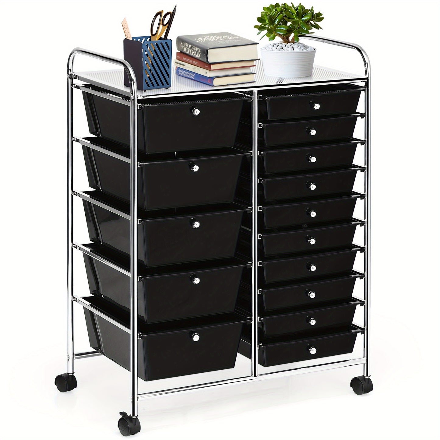 Costway 15-Drawer Rolling Storage Cart for Office and School