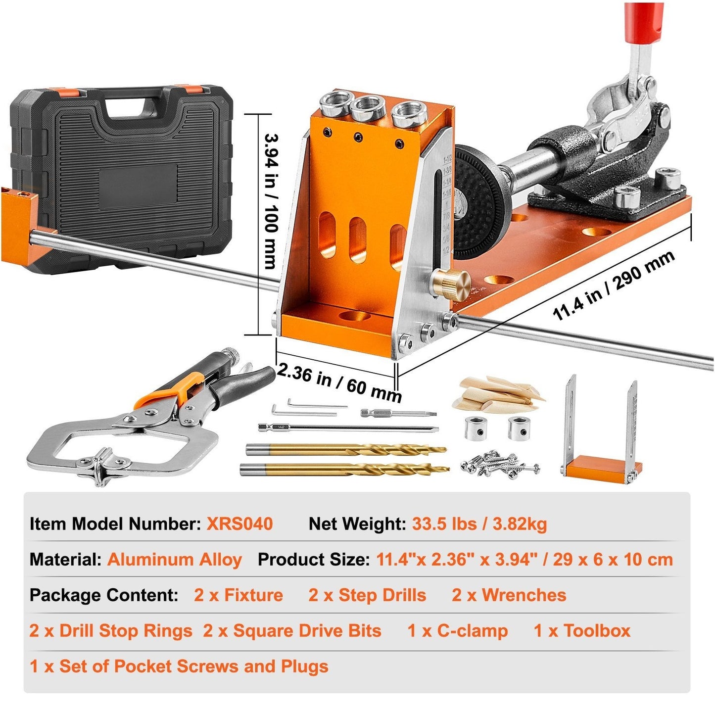 VEVOR Pocket Hole Jig Kit 34 Pcs With 11 Inch Clamp