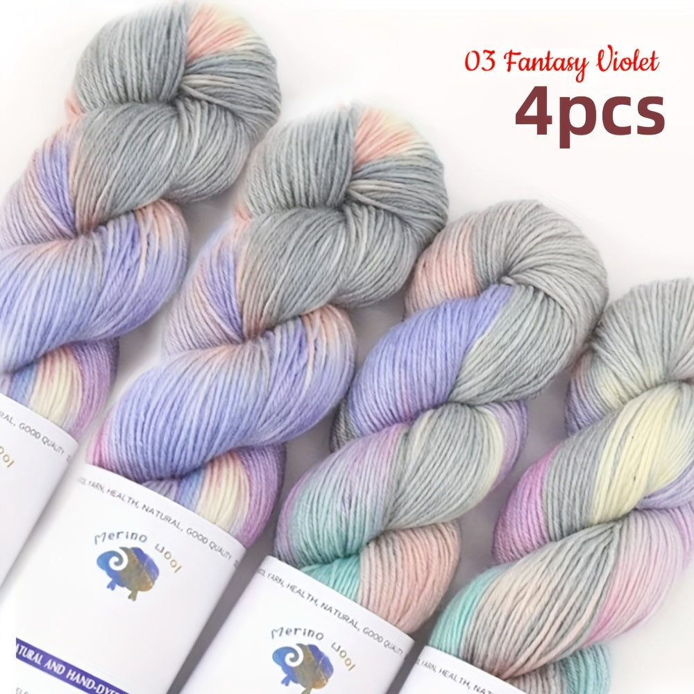Hand Dyed Yarn Set Four Skeins For Knitting Scarves Hats