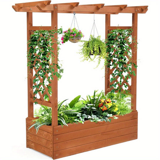 Teak Wood Raised Garden Bed With Trellis And Arched Roof