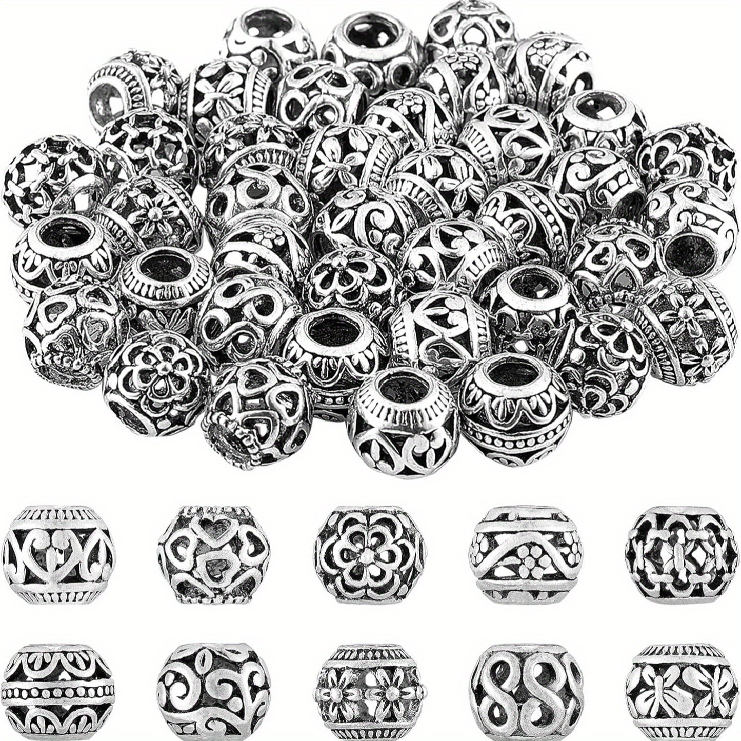 Tibetan Style Filigree Zinc Alloy Beads 12mm Spacer 60pcs