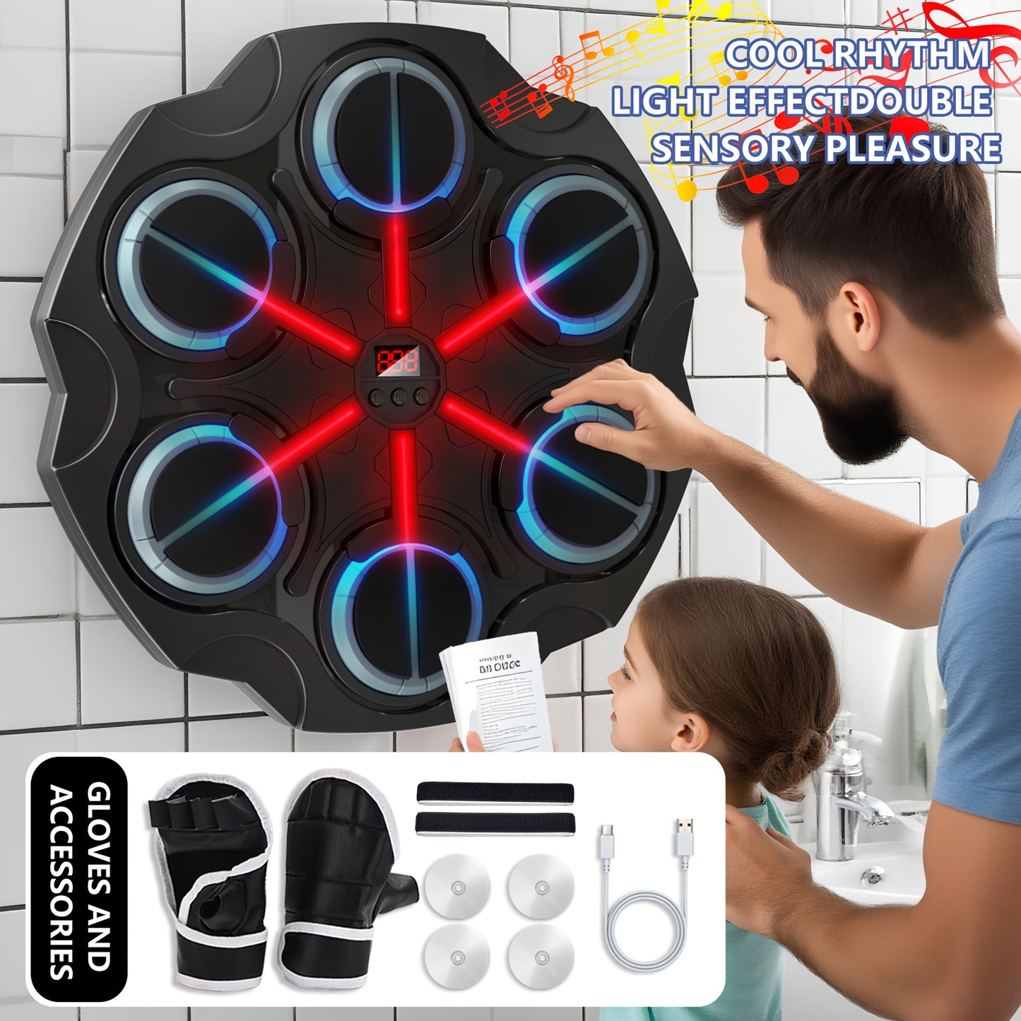 Music Boxing Machine 2 Upgrade Wall Mounted Home Gym Kids