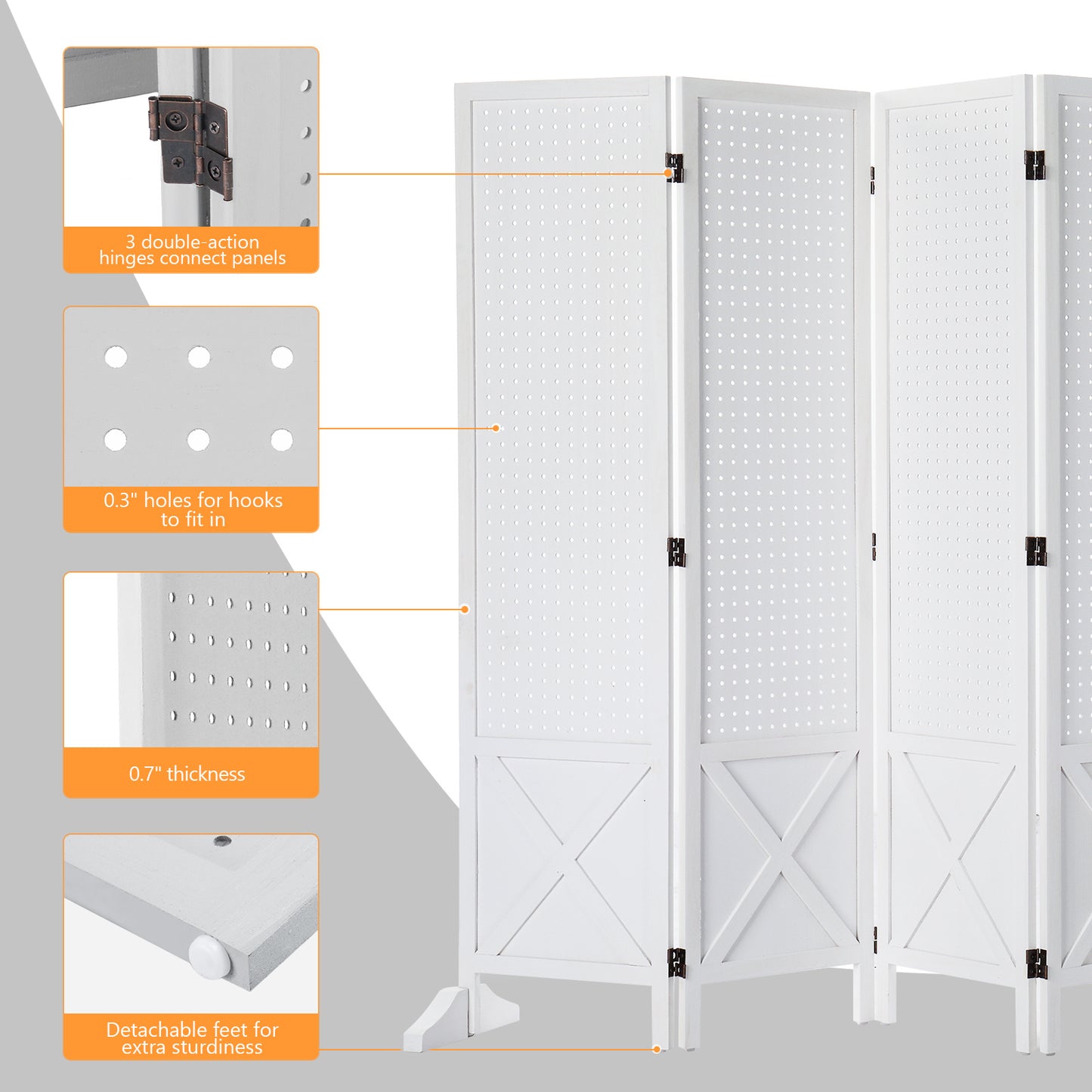 Vingli 60 Inch Freestanding Wood Pegboard Room Divider
