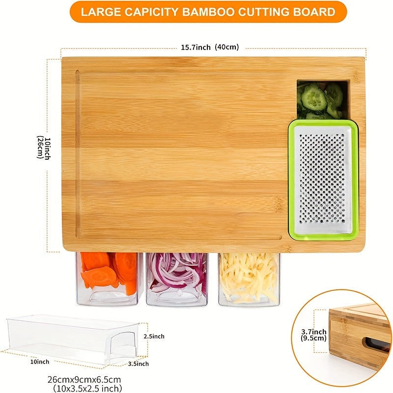 Bamboo Cutting Board Set With 4 Storage Containers Durable
