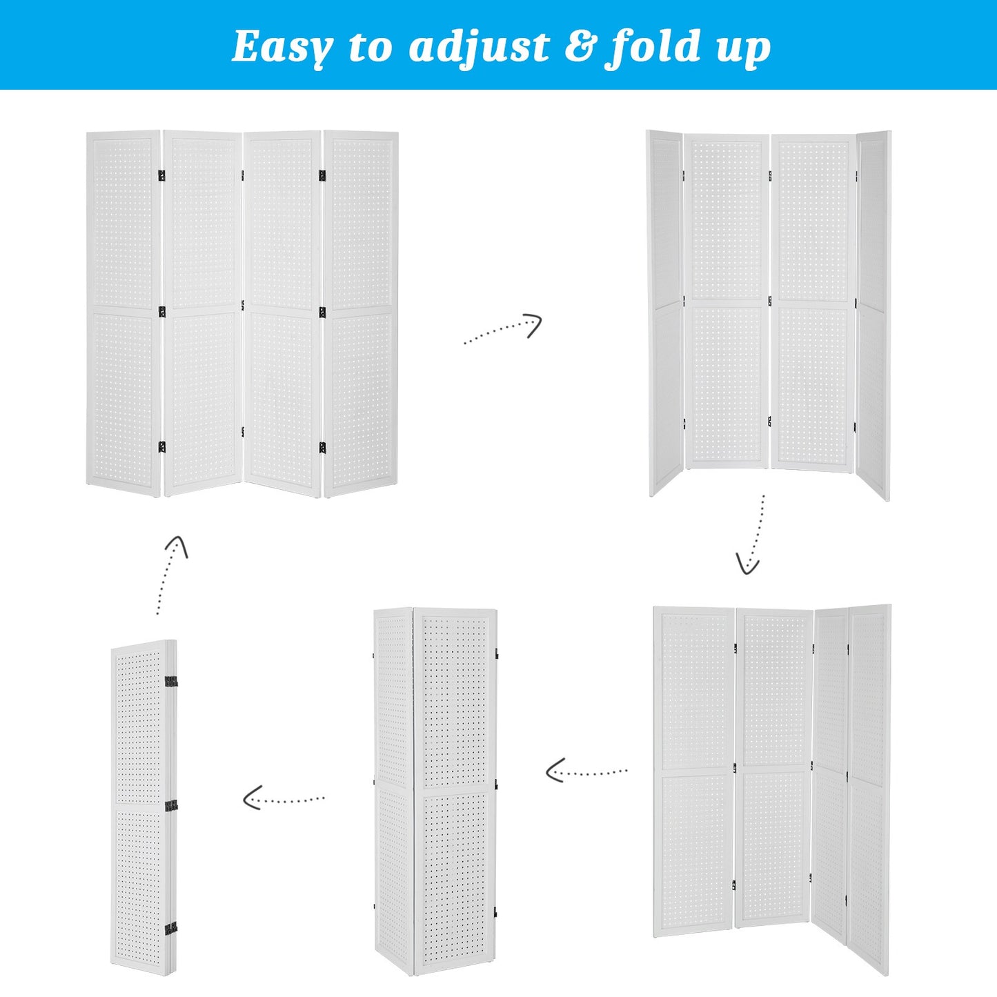 5 Ft Wood Freestanding Pegboard Room Divider Organizer